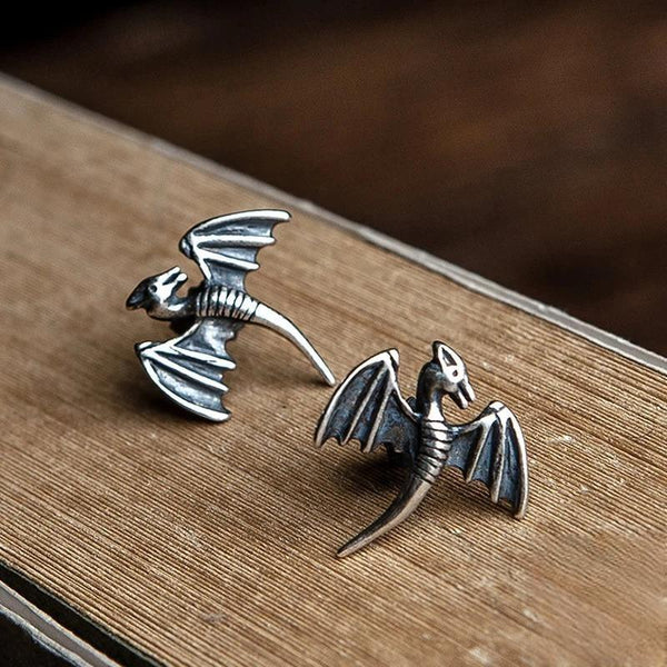 Punk 925 Sterling Silver Jewelry Fashion Cute Small Pterodactyl Dinosaur Stud Earrings Gift