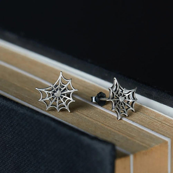 Neo-Gothic Style 100% 925 Sterling Silver Creative Retro Spider Web Stud Earrings