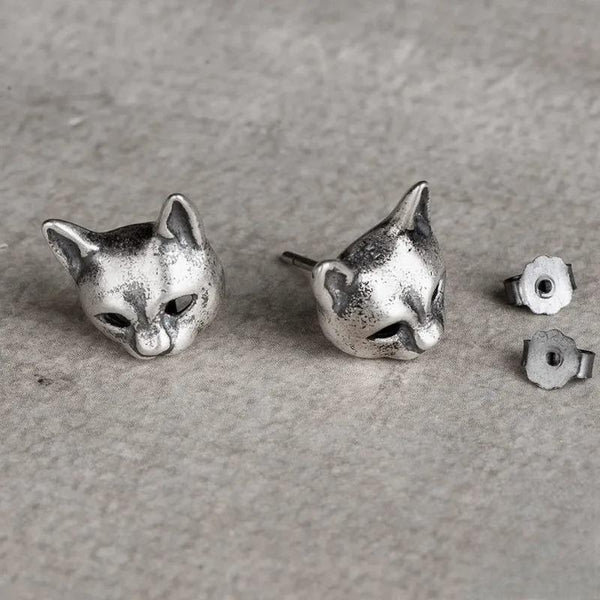 925 Sterling Silver Creative Retro Women Cat Mask Stud Earring