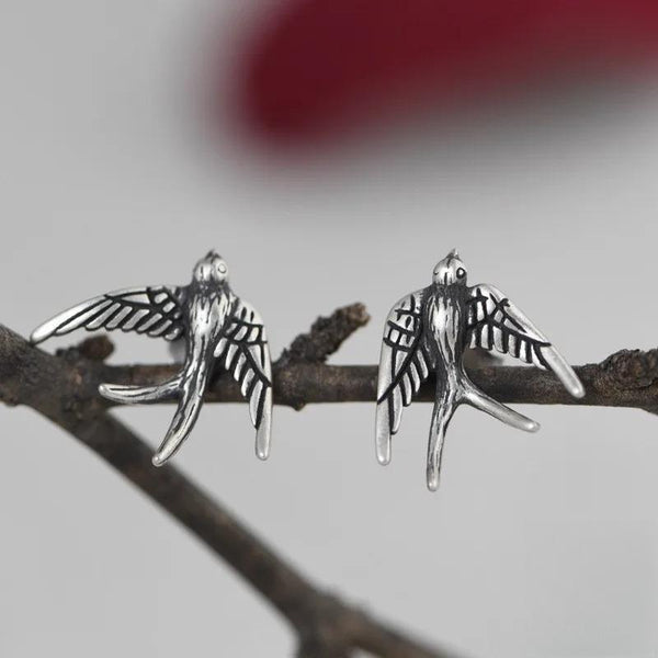 925 Sterling Silver Creative Retro Swallow Stud Earring