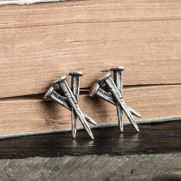 925 Sterling Silver Punk Vintage Nail Earrings
