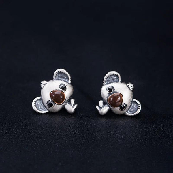 Pendiente vintage de koala creativo en plata de ley 925
