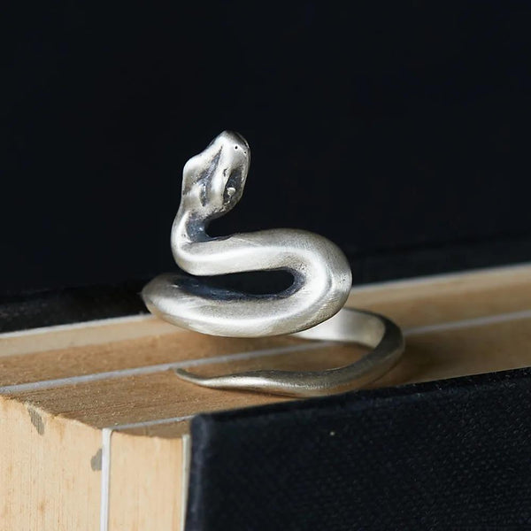 Anillo ajustable de serpiente de plata de ley 925 estilo punk para hombres y mujeres