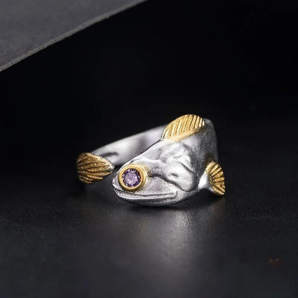 Anillo Arowana vintage de plata de ley 925 para hombre