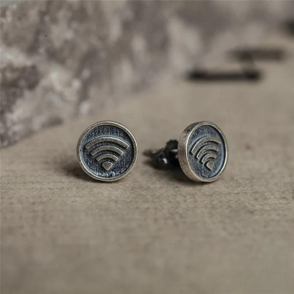 Pendientes de botón con icono WiFi creativo de plata de ley 925
