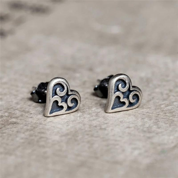 Pendientes de botón Corazón de la Tribu en plata de ley 925