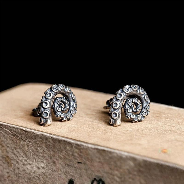 Pendientes de plata de ley 925 con forma de pulpo, estilo retro, creativo, estilo hip-hop, para hombres y mujeres, estilo punk.