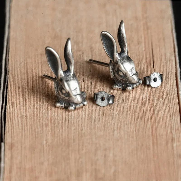 Pendientes estilo punk vintage de conejo en plata de ley 925 100 % con diseño animal para hombre y mujer