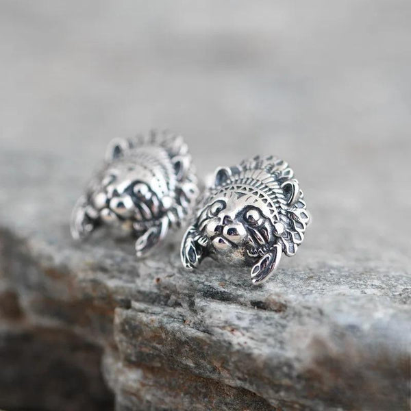 Pendientes de plata de ley 925 con diseño de gato indio vintage creativo para hombre y mujer