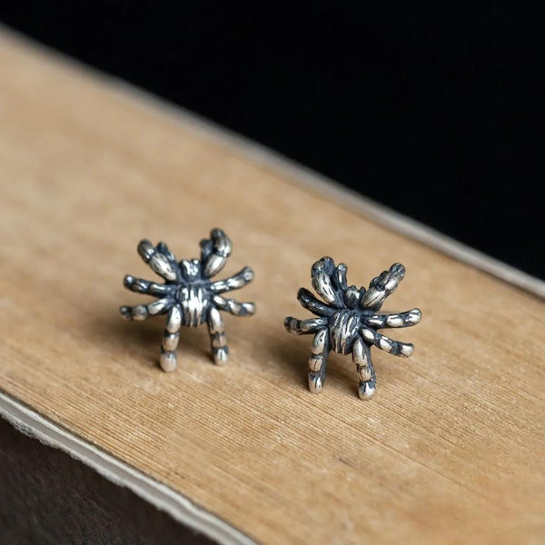 Pendientes de araña estilo punk en plata de ley 925 para hombre y mujer.