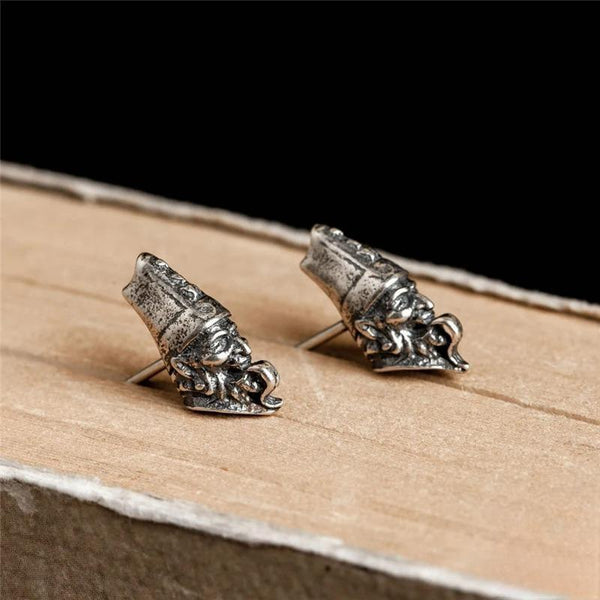 Pendiente de botón con calavera de impermanencia en blanco y negro de auténtica plata de ley 925