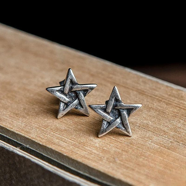 Pendientes vintage de plata de ley 925 con forma de estrella creativa para hombre y mujer