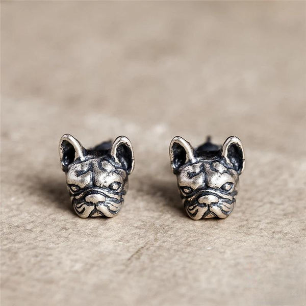 Pendientes estilo punk vintage de plata de ley 925 con diseño de bulldog y animales de dibujos animados
