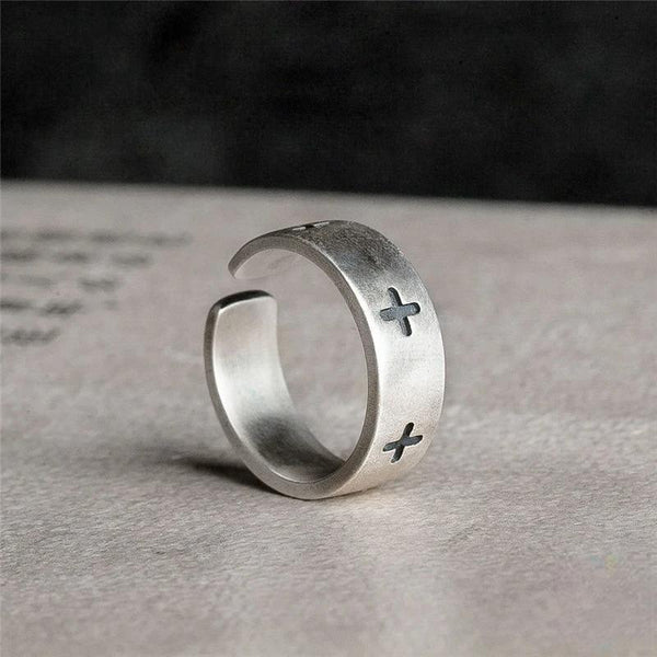 Anillo vintage de cruz religiosa de plata de ley 925 para hombre y mujer