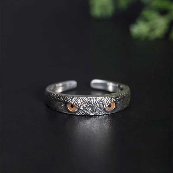 Anillo ajustable vintage punk de búho en plata de ley 925 para hombres y mujeres