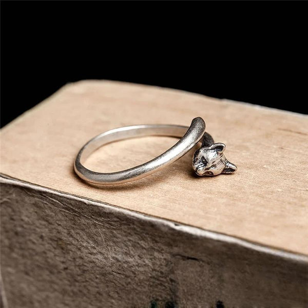 Anillo de gato estilo gótico vintage de plata de ley 925 auténtica para mujer