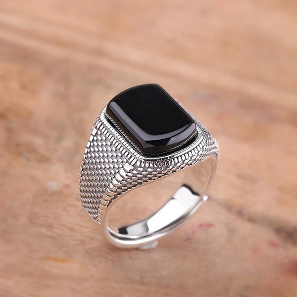 Anillo punk de plata de ley 925 con circonita negra para hombre