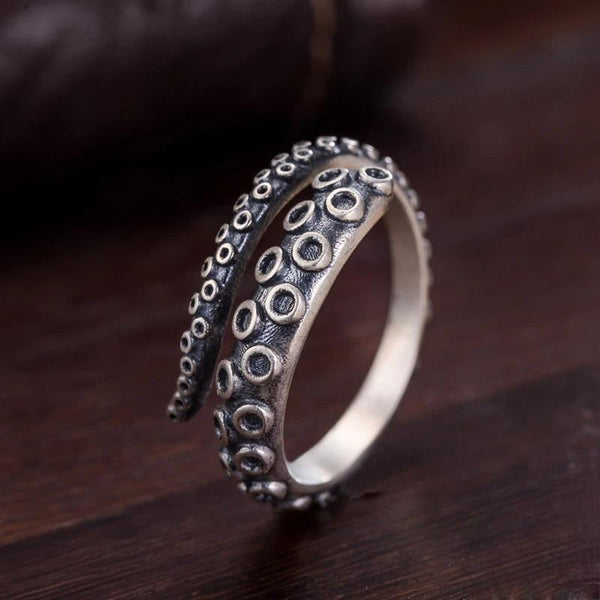 Anillos de plata de ley 925 Anillo gótico de pulpo y calamar de aguas profundas