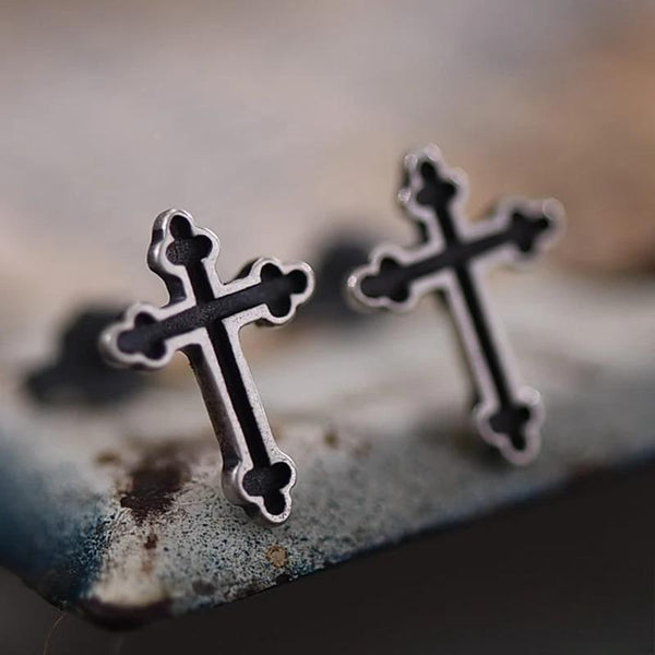 Pendientes minimalistas de cruz gótica punk retro de plata de ley 925 para hombre y mujer