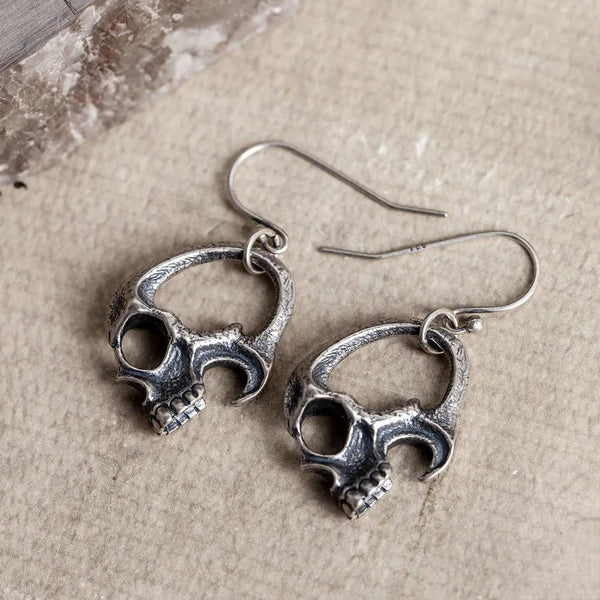 Pendientes vintage de calavera hueca de plata de ley 925