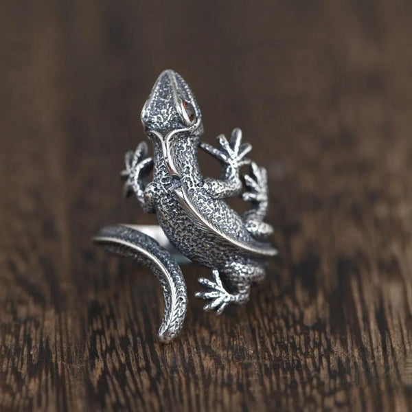 Anillo vintage único de lagarto camaleón en plata de ley 925