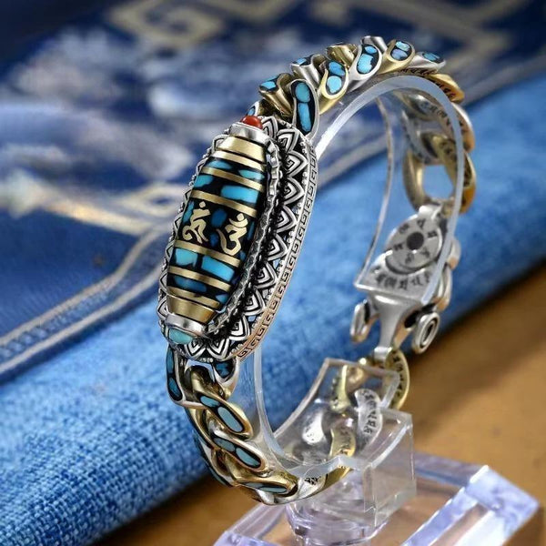 Pulseras retro de alta gama con anillo de mantra de seis caracteres para hombre y mujer