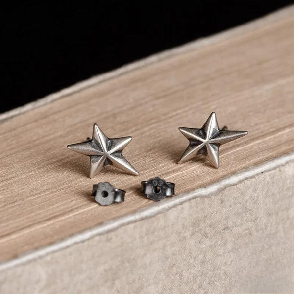 Pendientes de plata de ley 925 con forma de estrella retro creativa para hombre y mujer