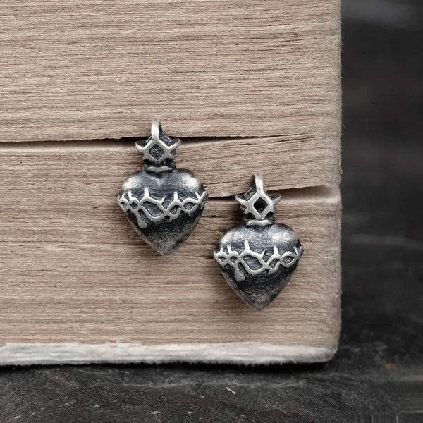 Pendientes de botón de corazón de espinas de plata de ley 925 para hombre y mujer