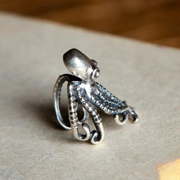 Pendientes de clip vintage con forma de pulpo grande, de plata 925, para mujeres y hombres