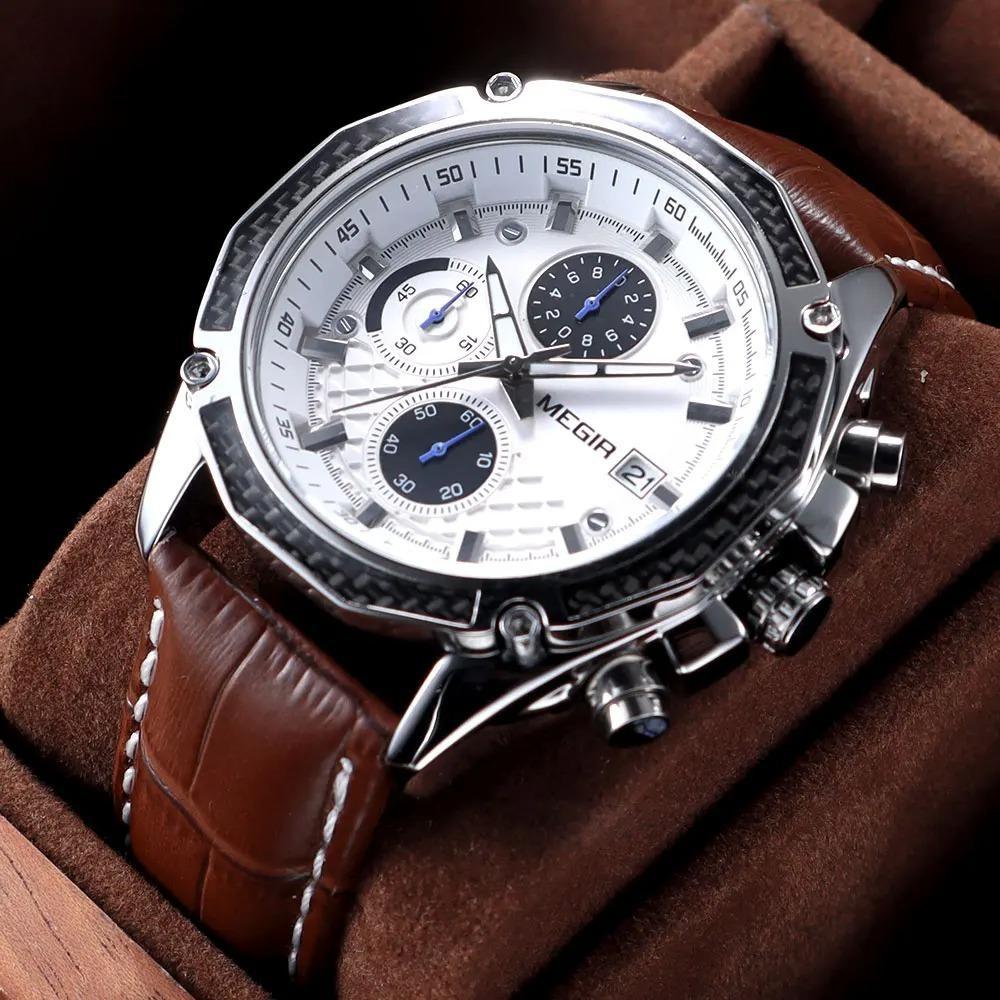 quartz male watches Genuine Leather watches racing men Students game Run Chronograph Watch