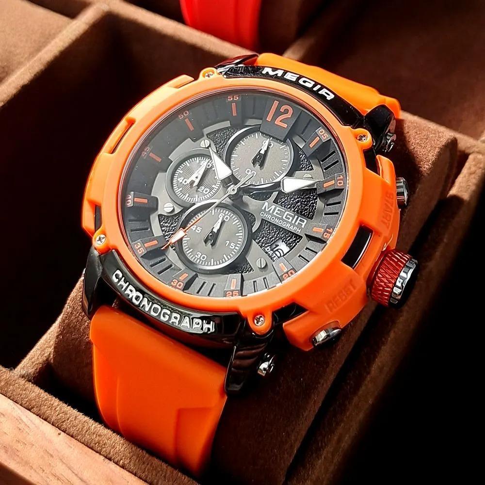 Orange Sport Watches for Men Fashion Waterproof Luminous Chronograph Quartz Wristwatch