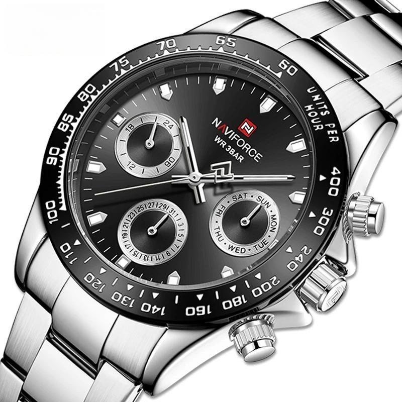 Casual Fashion Watches for Men Luminous with 24 Hours Week Display Waterproof Stainless Steel Watch