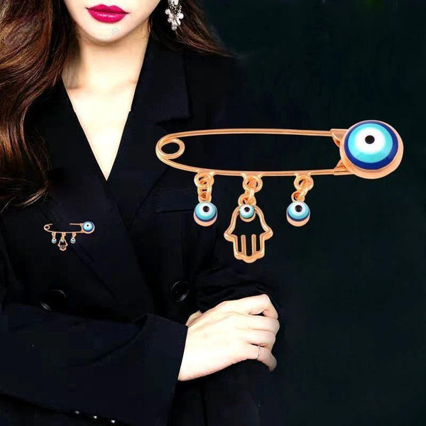 Lovely Pin Shape Tiny evil eye Hand Star Bird Brooch Gold Color Blue Enamel Brooch
