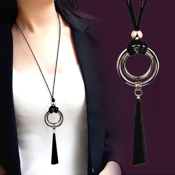 Collar largo de cuero de ante negro gótico vintage para mujer