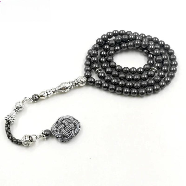 99 cuentas de 6 mm de piedra de hematita natural Tasbih, cuentas de oración, rosario islámico musulmán, regalo de Eid