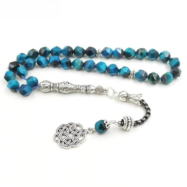 Tasbih azul, piedra de ojo de tigre natural, cuentas de oración musulmanas, accesorios de moda, pulsera árabe de Arabia Saudita