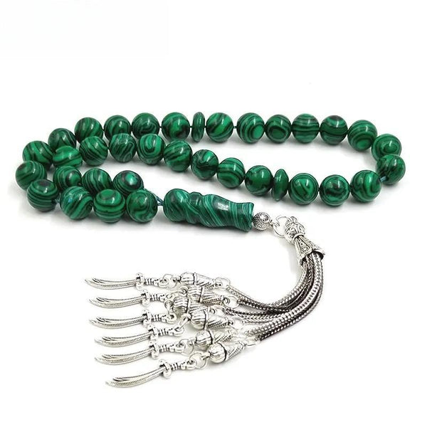 Pulsera de cuentas de oración musulmanas de malaquita verde para hombre, misbaha islámica, regalo para Eid Ramadán