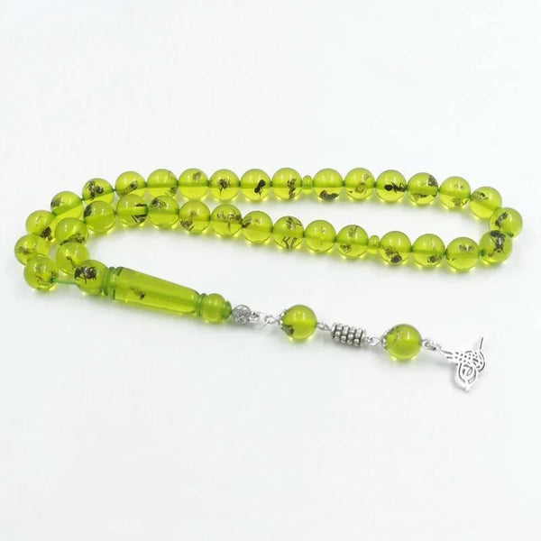 Rosario de resina verde con insectos reales, regalo musulmán para Eid Mubarak, rosario Misbaha, pulsera islámica con insectos.
