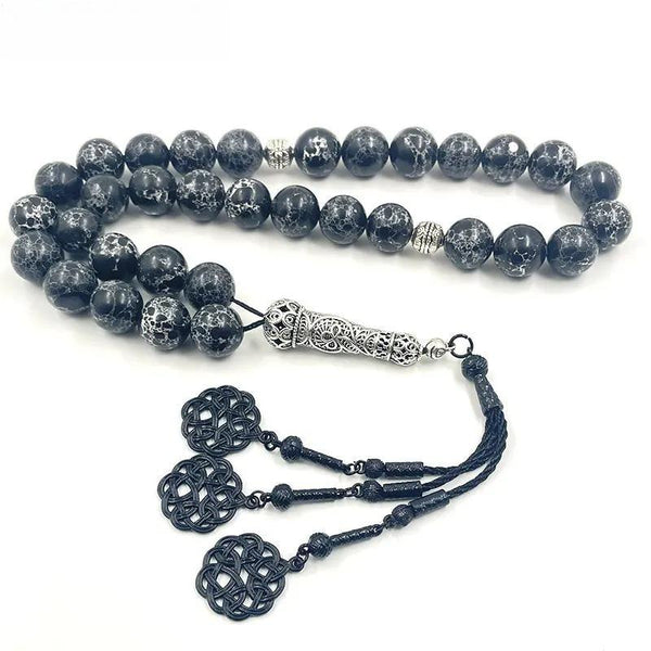 Joyería turca de piedra turquesa negra natural, misbaha musulmana, rosario de 33 cuentas, regalo para Ramadán y Eid