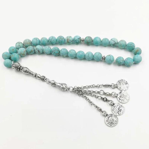 Pulsera musulmana Tasbih con turquesas naturales esmeriladas, rosario, regalo islámico