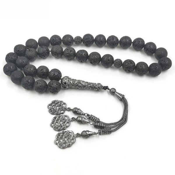 Pulsera Tasbih para hombre, de gran tamaño, con 33 cuentas de oración turcas de piedra volcánica negra, ideal para el Ramadán y el Eid.