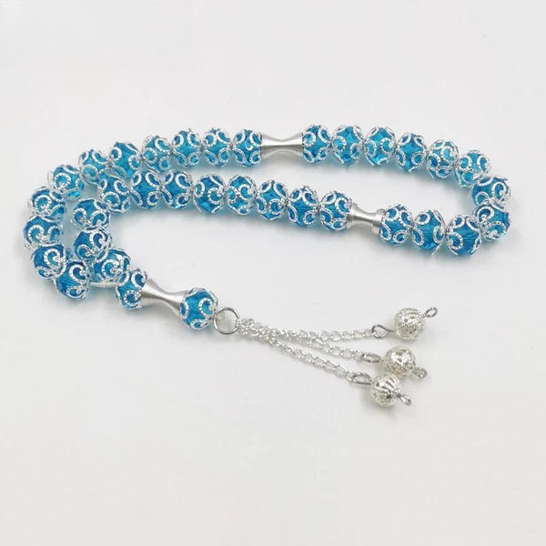 Cuentas de oración musulmanas de cristal azul Tasbih, regalos islámicos para el Eid