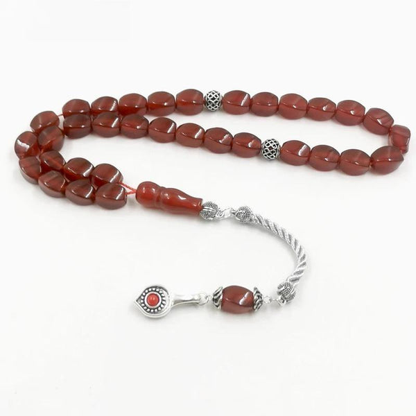 Pulsera islámica misbaha de piedra preciosa Tasbih de ágata roja brasileña natural