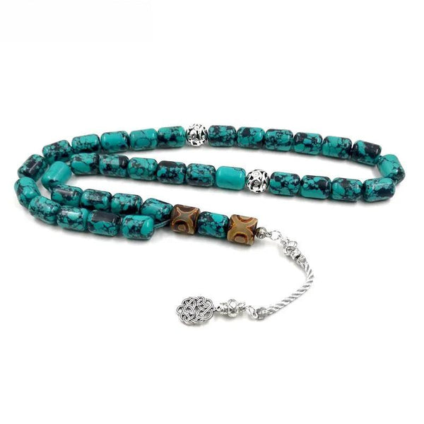 Pulsera de cuentas de oración musulmanas Tasbih de turquesas naturales de Mongolia de gran tamaño con ojos tibetanos de piedra de ágata