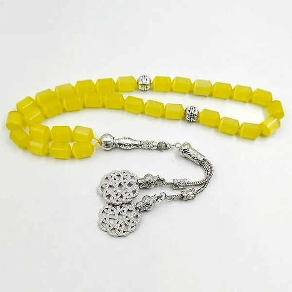 Cuentas de barril de piedra de ojo de gato amarilla Tasbih, misbaha musulmana, cuentas de oración árabes, regalo islámico para Eid
