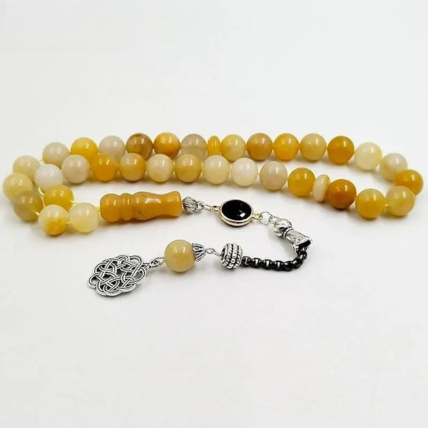 Pulsera de 33 cuentas para hombre con piedras preciosas Tasbih, cuarcita natural, jade, cuentas de oración musulmanas, gfit misbaha