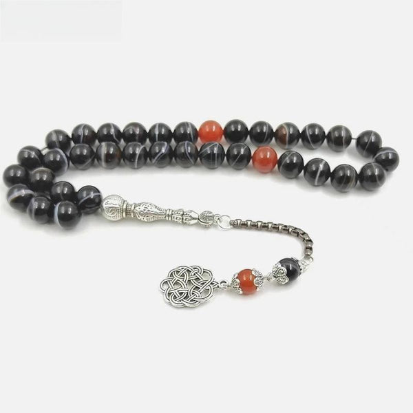 Pulsera de moda árabe con 33 cuentas de oración musulmanas de piedra de ágata brasileña natural Tasbih Misbaha