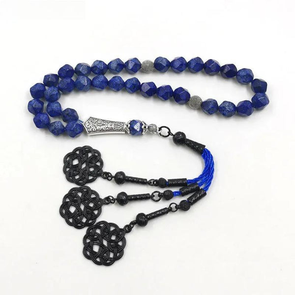Tasbih cuentas en forma de rombo lapislázuli piedra azul pulsera Misbaha musulmana
