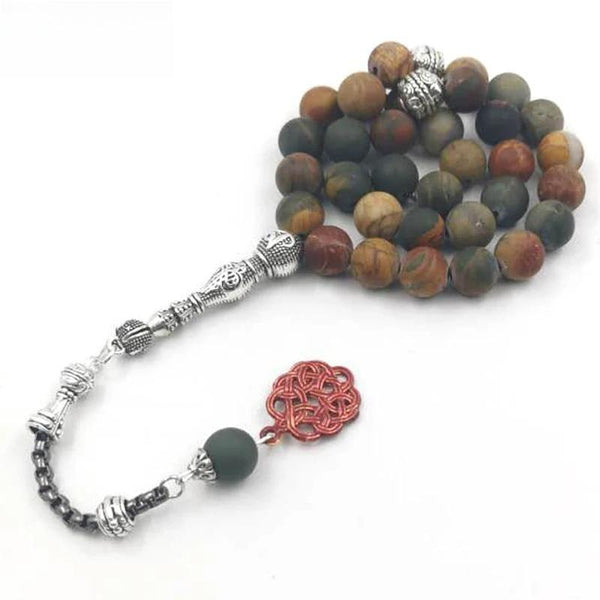 Pulsera de 33 cuentas de piedra natural de jaspe rojo Picasso Tasbih
