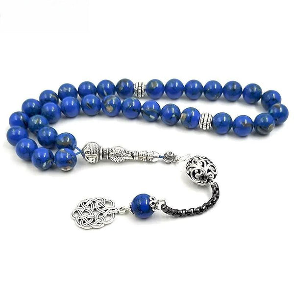 Pulsera islámica Misbaha con cuentas de oración musulmanas, regalo Eid, con concha natural y piedra azul Tasbih
